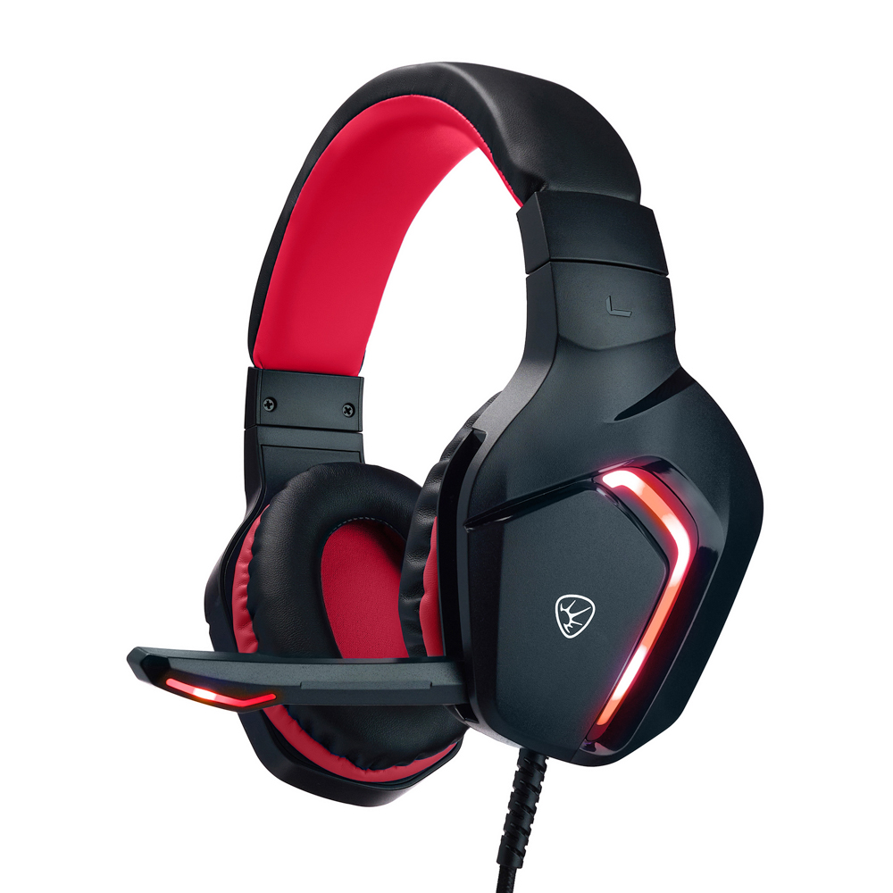 Наушники проводные с микрофоном игровые BY Bascinet USB 3,2 м, красная подсветка, арт.№ 410-084