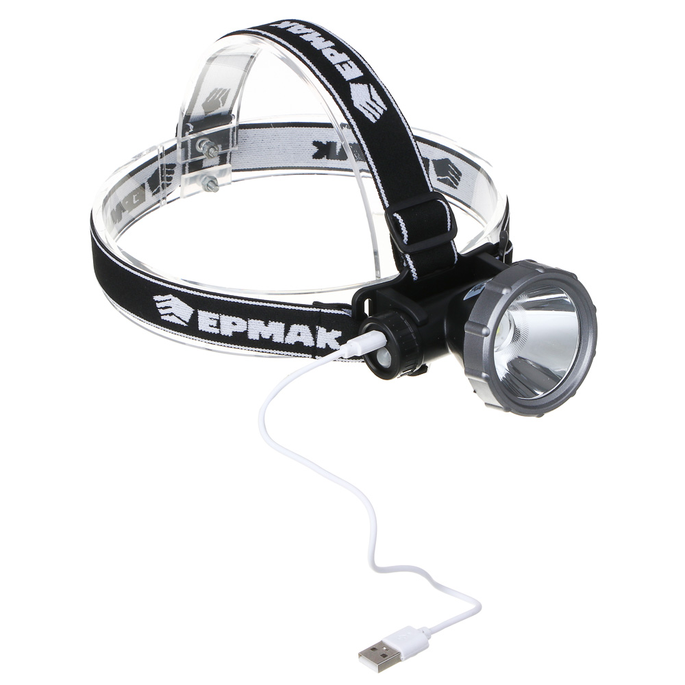 Фонарь налобный тм ЕРМАК, XH-P50 LED, 3 режима, 2000мАч, 8,3х6х7,3см, USB кабель, пластик, арт.№ 221-075