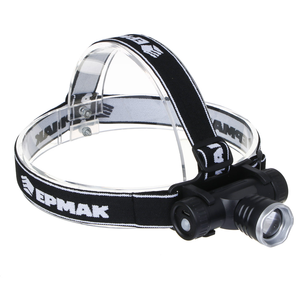 Фонарь налобный тм ЕРМАК, CREE XPE LED, 4 режима, 1200мАч, 8,3х3,8х7,3см, USB кабель, пластик, арт.№ 221-074