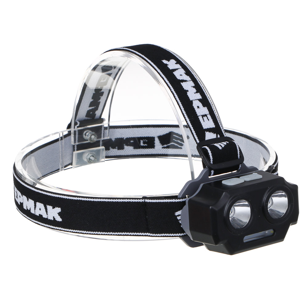 Фонарь налобный тм ЕРМАК, 2 P30 LED +3 SMD, 5 режимов, 1200мАч, 7,2х4,8х4см, USB кабель, пластик, арт.№ 221-073