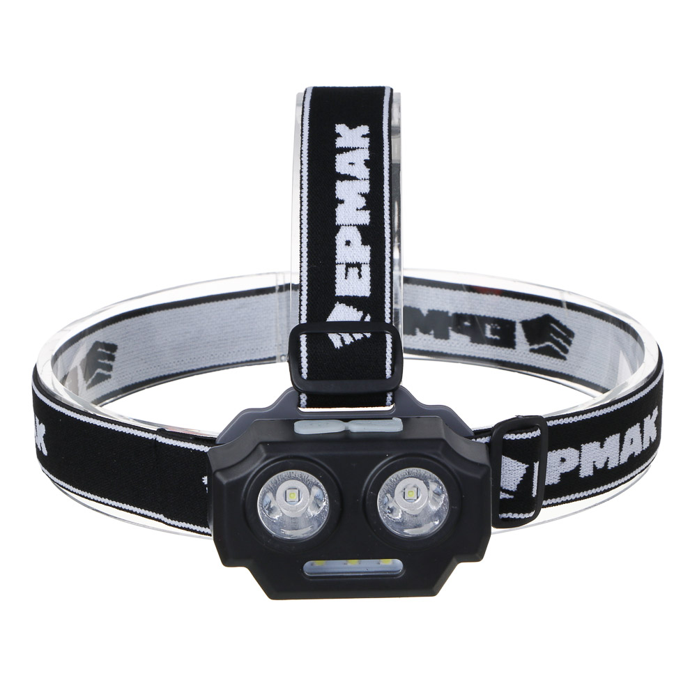 Фонарь налобный тм ЕРМАК, 2 P30 LED +3 SMD, 5 режимов, 1200мАч, 7,2х4,8х4см, USB кабель, пластик, арт.№ 221-073