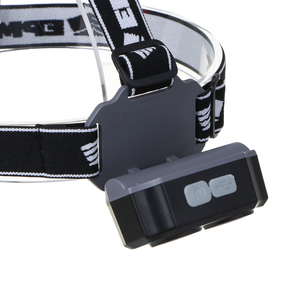 Фонарь налобный тм ЕРМАК, 2 P30 LED +3 SMD, 5 режимов, 1200мАч, 7,2х4,8х4см, USB кабель, пластик, арт.№ 221-073