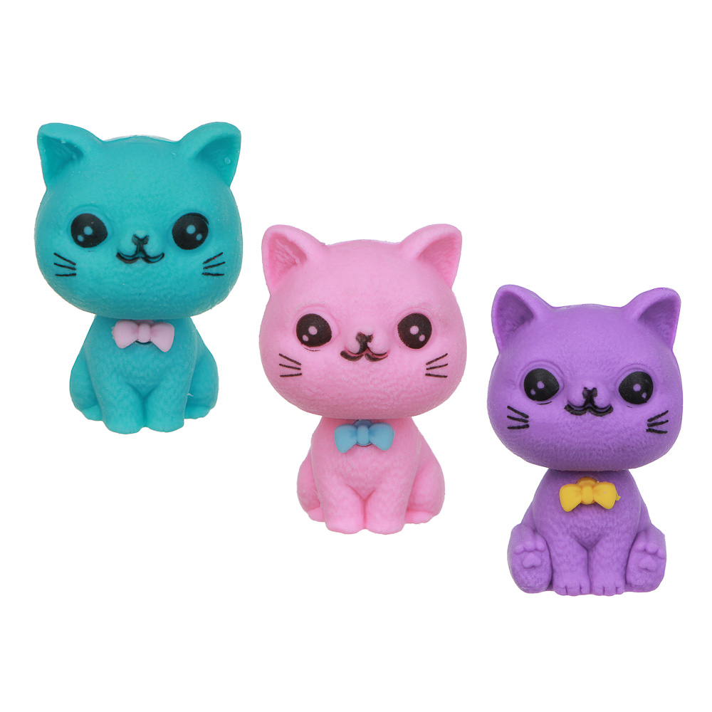 Ластик-топпер в форме котика, 3,5х2,3х2см, 3 цвета, ТПР, арт.№ 607-057