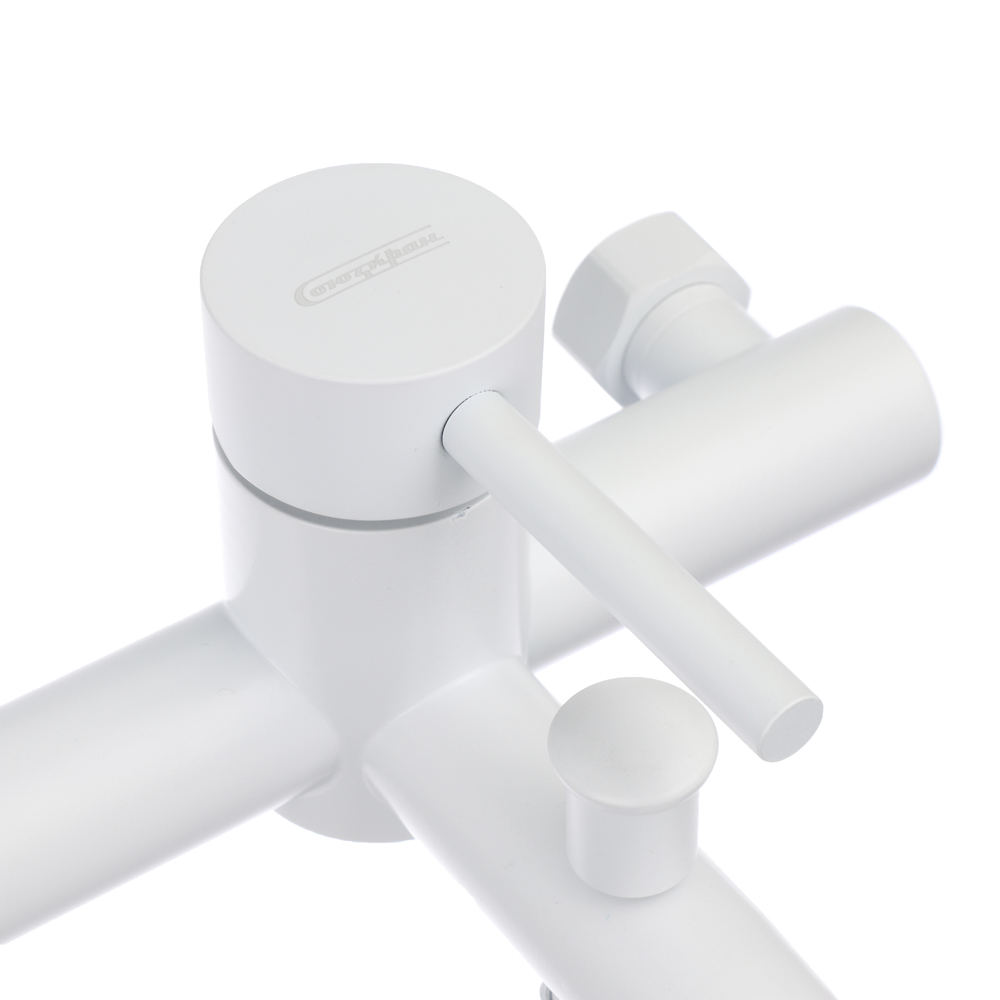 СоюзКран Смеситель для ванны с душем, короткий излив, картридж 35мм, нерж. сталь, белый, SS09-M132, арт.№ 567-089