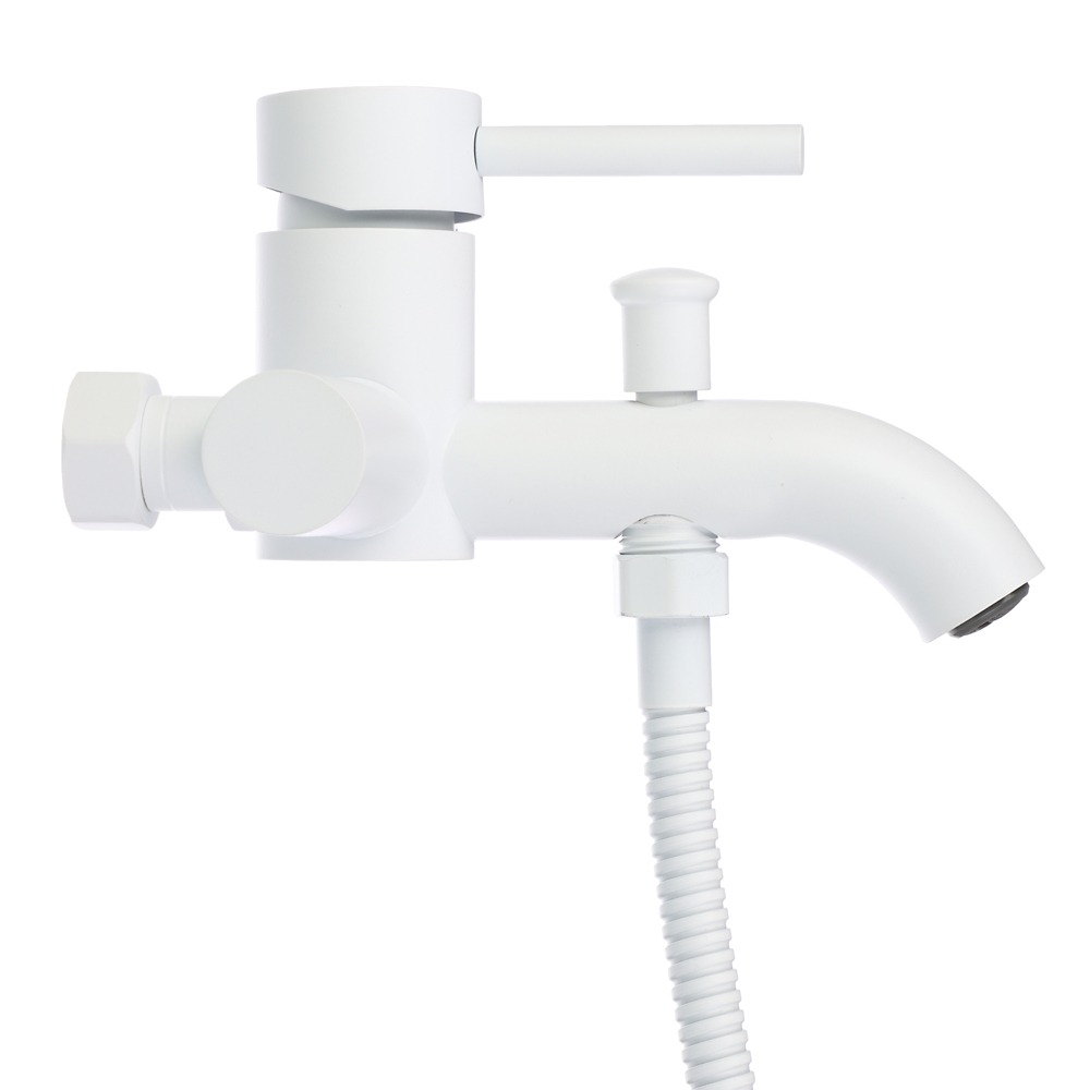 СоюзКран Смеситель для ванны с душем, короткий излив, картридж 35мм, нерж. сталь, белый, SS09-M132, арт.№ 567-089