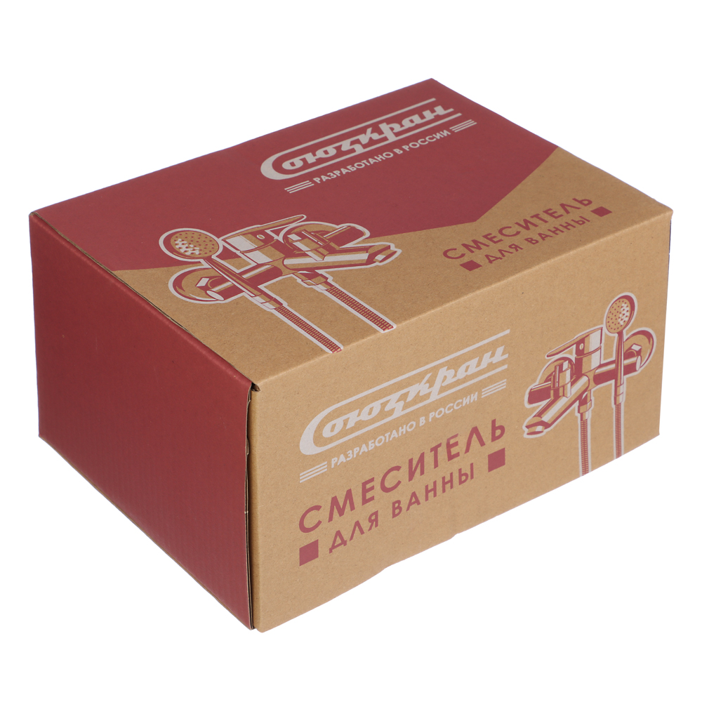 СоюзКран Смеситель для ванны с душем, короткий излив, картридж 35мм, нерж. сталь, белый, SS09-M132, арт.№ 567-089