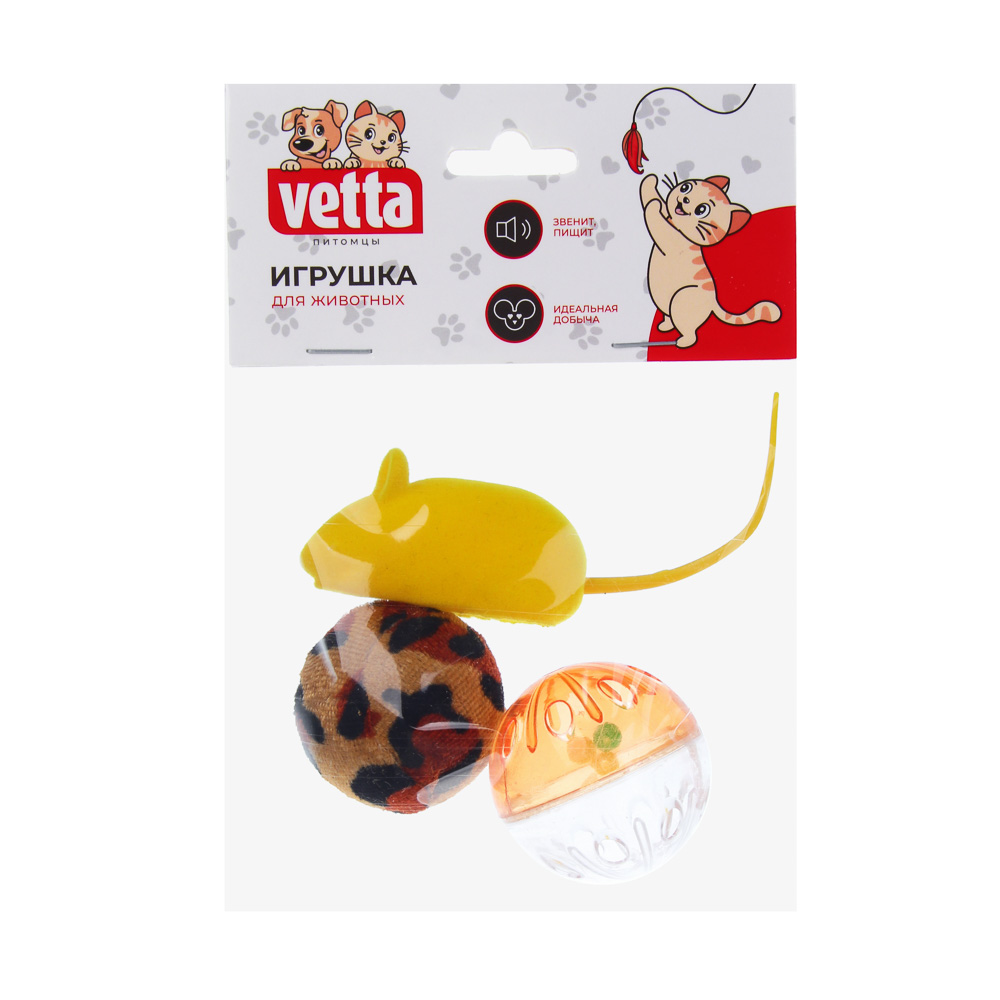 VETTA Игрушка для домашних животных, 3 игрушки, пластмасса, полиэстер, арт.№ 273-197