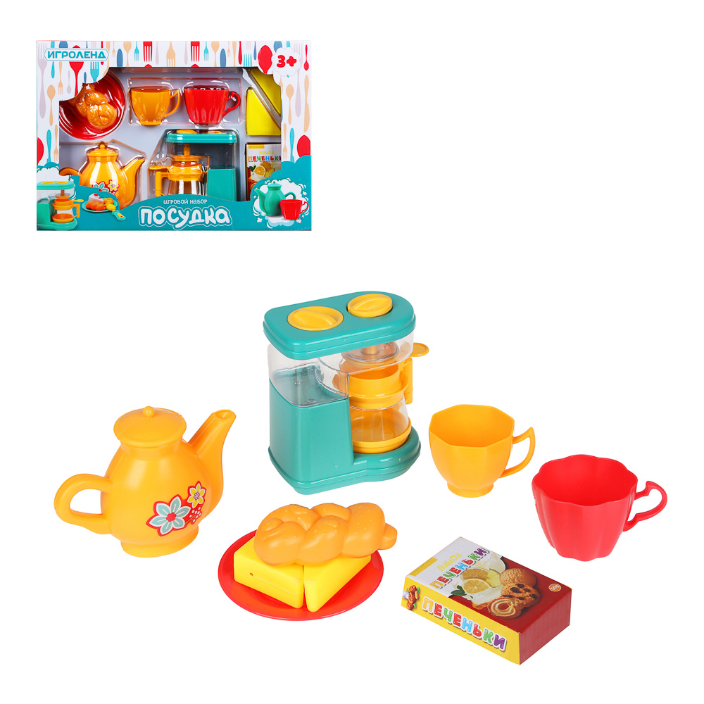 ИГРОЛЕНД Игровой набор Посудка, пластик, 9-11 пр., 35х24х7 см, 4 дизайна, арт.№ 294-129
