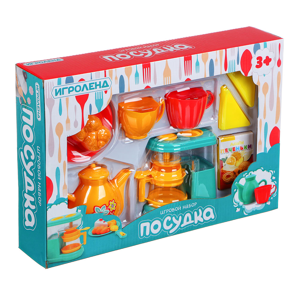 ИГРОЛЕНД Игровой набор Посудка, пластик, 9-11 пр., 35х24х7 см, 4 дизайна, арт.№ 294-129