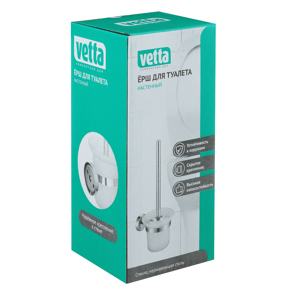 VETTA Ёрш для туалета настенный, скрытое крепление, хром, стекло, нерж.сталь, арт.№ 542-056