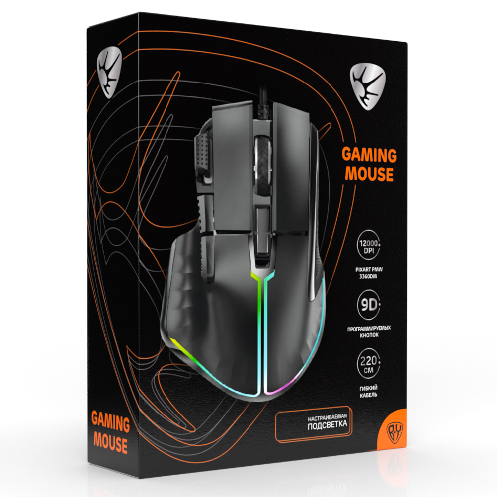 BY Игровая мышь проводная Saiga 12000dpi,9D,PMW3360,RGB,220см, арт.№ 405-060