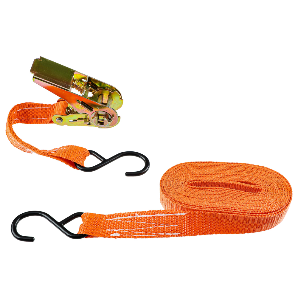 Стяжка груза 5 м, храповик 110мм, ширина ленты 25мм, 400/800кг, S-крюки, ЕРМАК, арт.№ 773-052