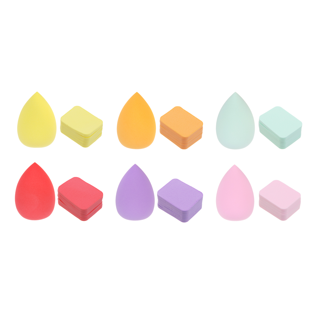 ЮНИLOOK Набор спонжей 6 шт: капля 1шт, плоские 5 шт, полиуретан, 6х4/5,3х4,2см, 6 цветов, ВЗ24-58, арт.№ 357-333