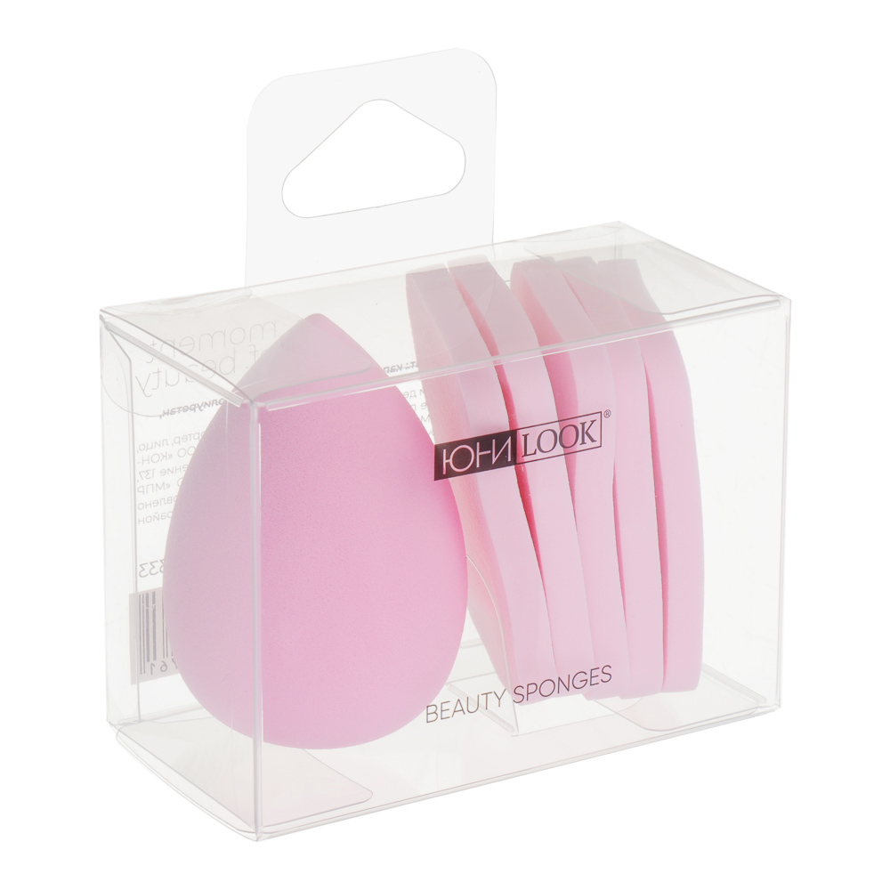 ЮНИLOOK Набор спонжей 6 шт: капля 1шт, плоские 5 шт, полиуретан, 6х4/5,3х4,2см, 6 цветов, ВЗ24-58, арт.№ 357-333