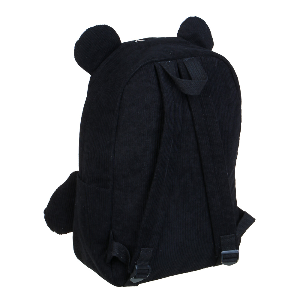 Рюкзак подростковый 44x30x13см, 1 отд., 5 карм., вышивка, декор "мишка", брелок, вельвет, черный, арт.№ 254-722