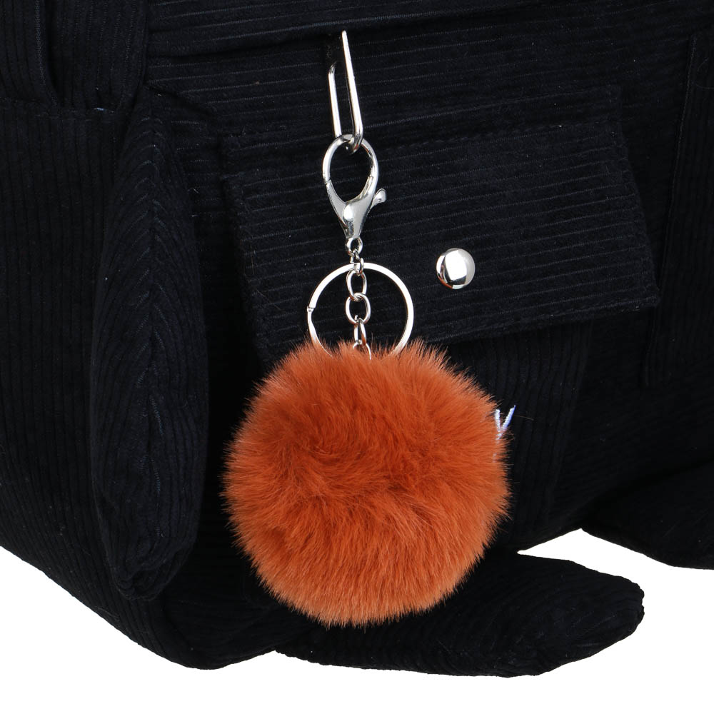 Рюкзак подростковый 44x30x13см, 1 отд., 5 карм., вышивка, декор "мишка", брелок, вельвет, черный, арт.№ 254-722