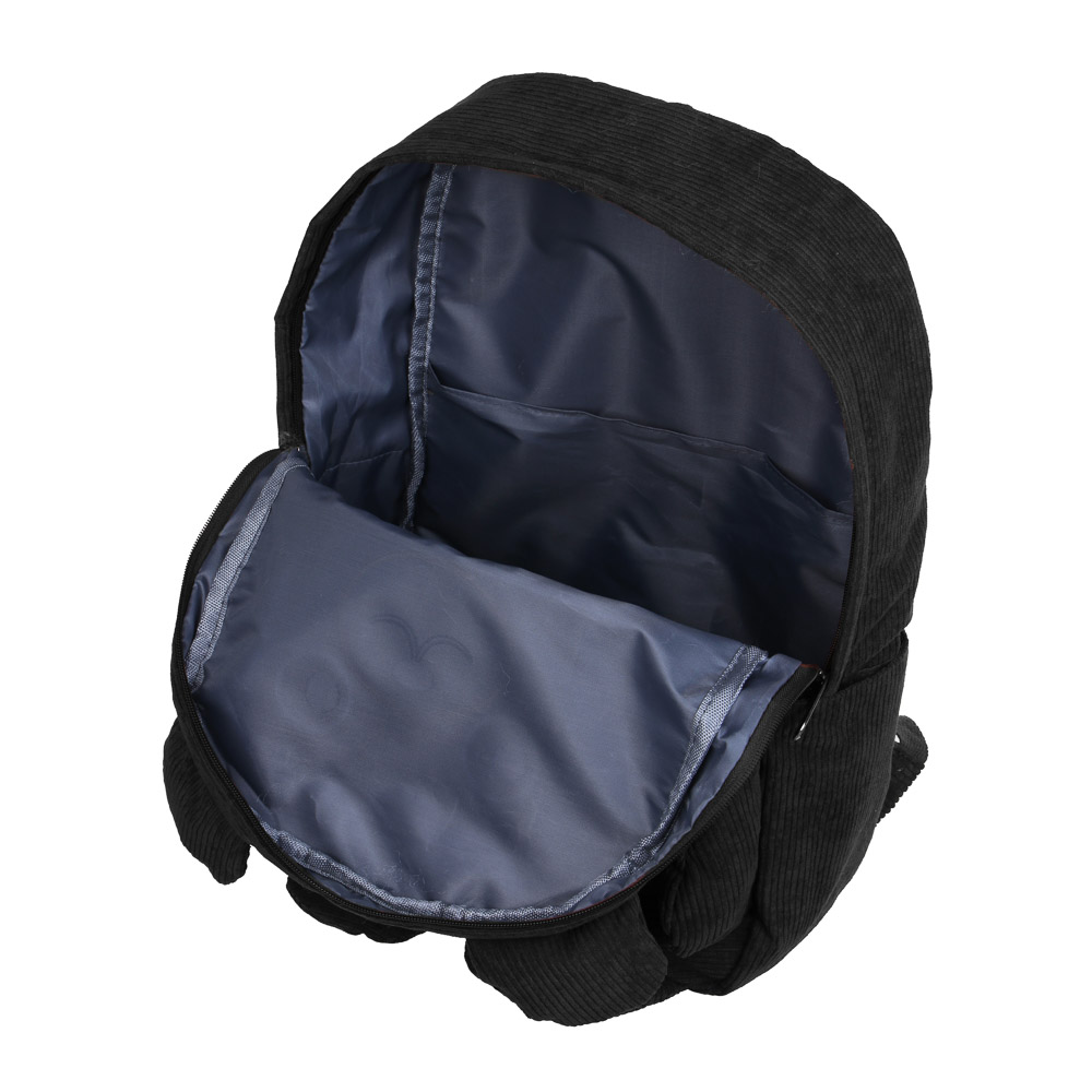 Рюкзак подростковый 44x30x13см, 1 отд., 5 карм., вышивка, декор "мишка", брелок, вельвет, черный, арт.№ 254-722