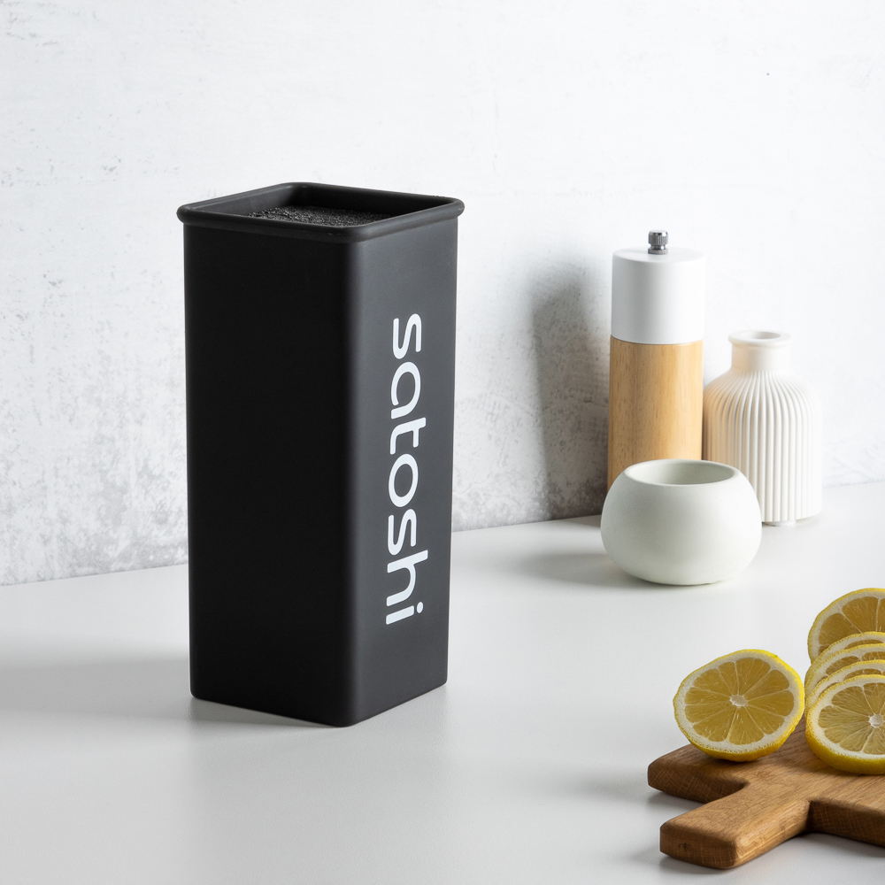 SATOSHI Подставка для ножей с полипропиленовыми разделителями, 10x10x22,5см, квадрат, soft-touch чер, арт.№ 838-018