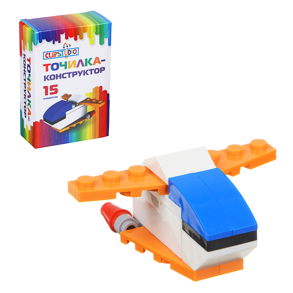 ClipStudio Точилка-конструктор в форме космического корабля, 15 дет, пластик, 9х6х3см, к/к, 2 цвета, арт.№ 576-020