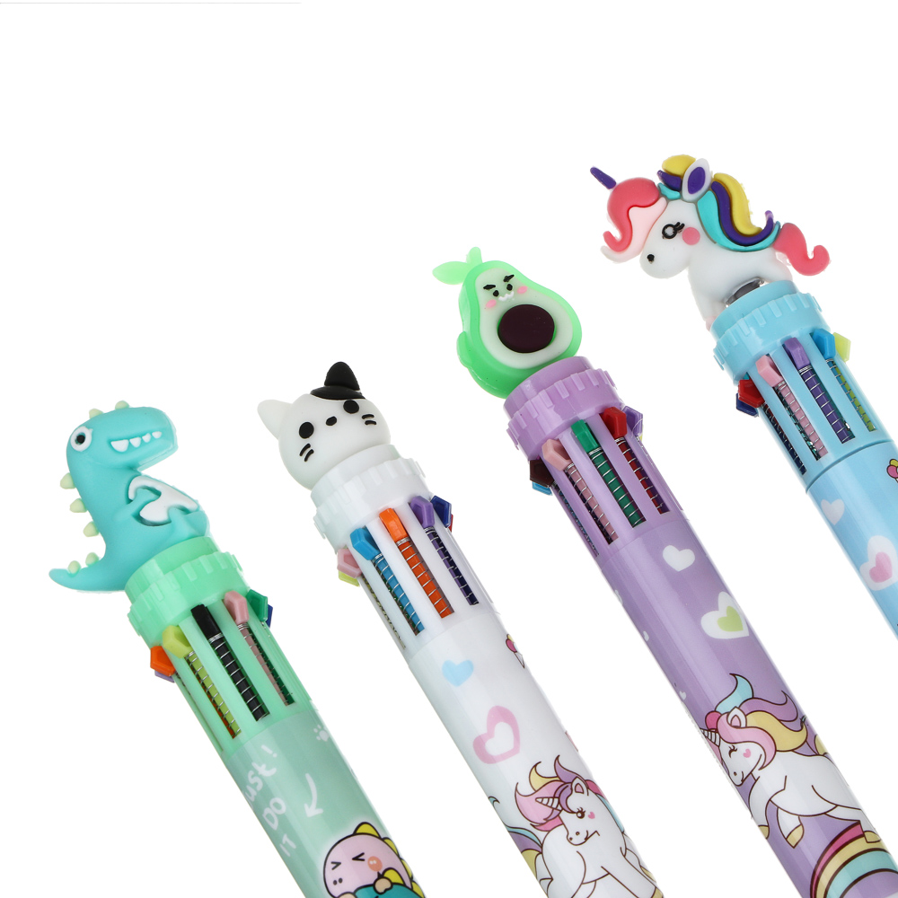 Ручка шариковая 10-цветная, фигурный наконечник, корпус 14,5-15,8 см, 4 дизайна, пластик, арт.№ 591-023