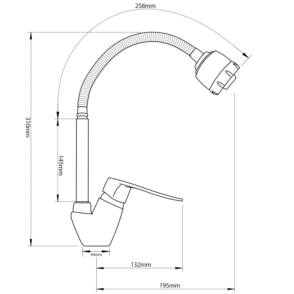RAIN Смеситель для кухни Оникс, гибкий излив, картридж 35мм, латунь, хром, арт.№ 561-011