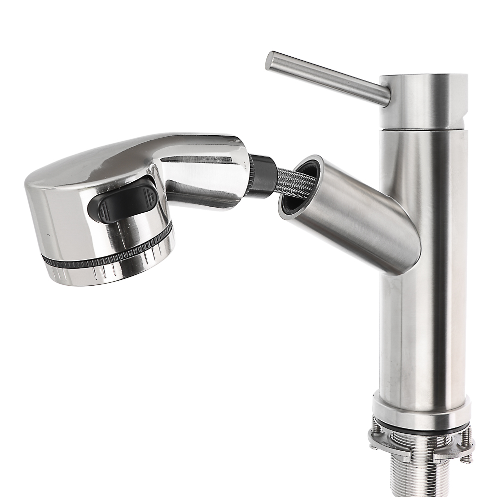 СоюзКран Смеситель для кухни, низкий выдвижной излив, картридж 35мм, нерж. сталь, SS01-D132, арт.№ 567-014