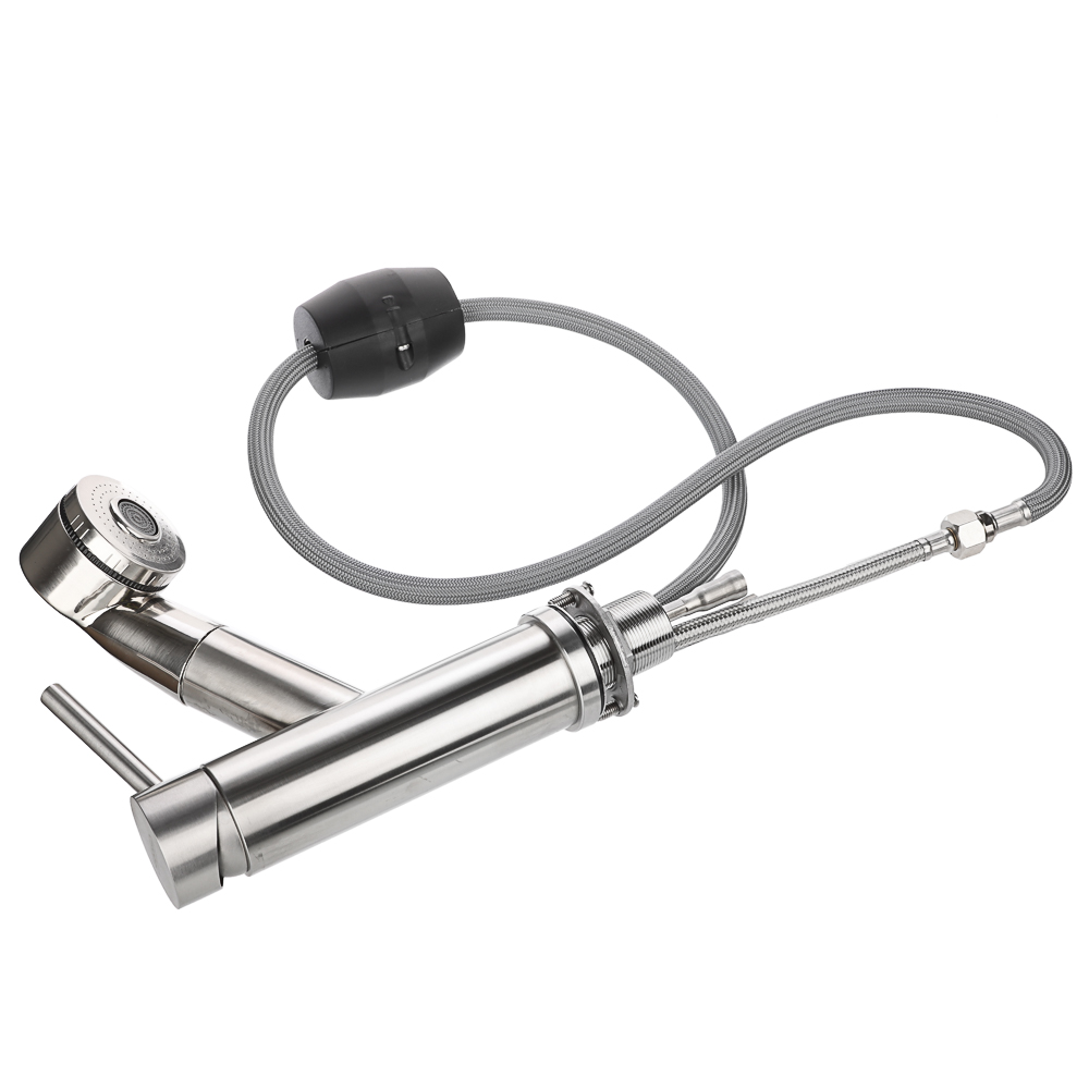 СоюзКран Смеситель для кухни, низкий выдвижной излив, картридж 35мм, нерж. сталь, SS01-D132, арт.№ 567-014