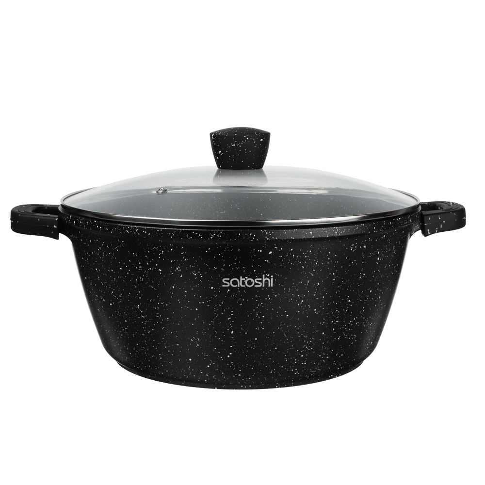 Набор кастрюль SATOSHI Лион 4 предмета 28 см, 32см; 6,3 л, 9,3 л +крышки, а/п покрытие мрамор, силиконовые протекторы ручек, индукция, арт.№ 846-688