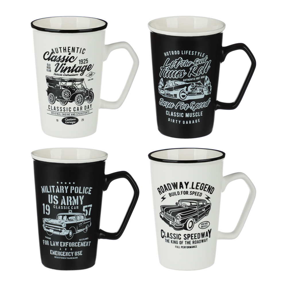 MILLIMI Ретро Кружка 410мл, фарфор, 4 дизайна, арт.№ 806-069