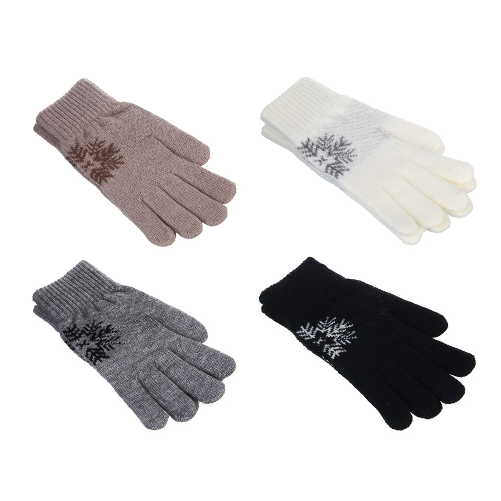 GALANTE Перчатки женские вязаные с рисунком снежинка, р-р 18-20, 4 цвета, СЗПВ24-20, арт.№ 363-377