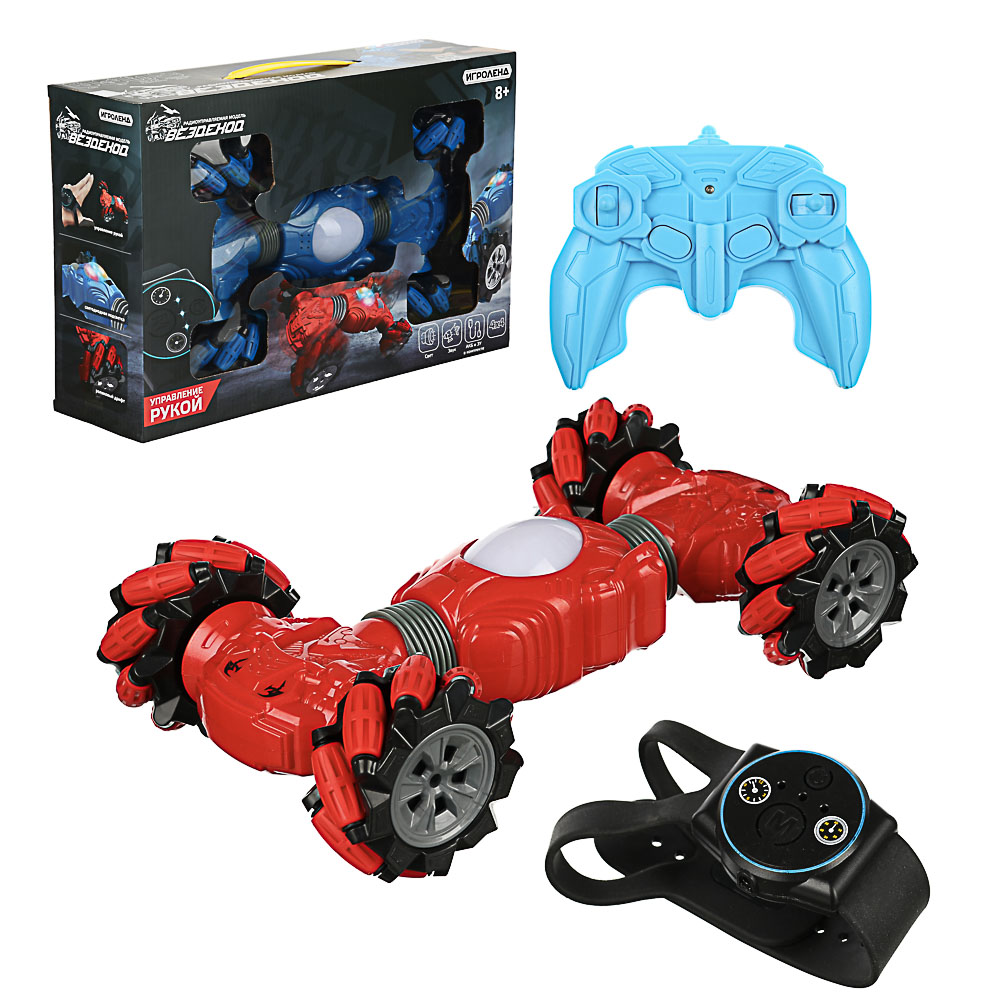 ИГРОЛЕНД Машинка РУ "Вездеход" управ-е браслет/пульт, свет, звук, АКБ, ABS, PVC, 40х26х11см, 2 цвета, арт.№ 293-089