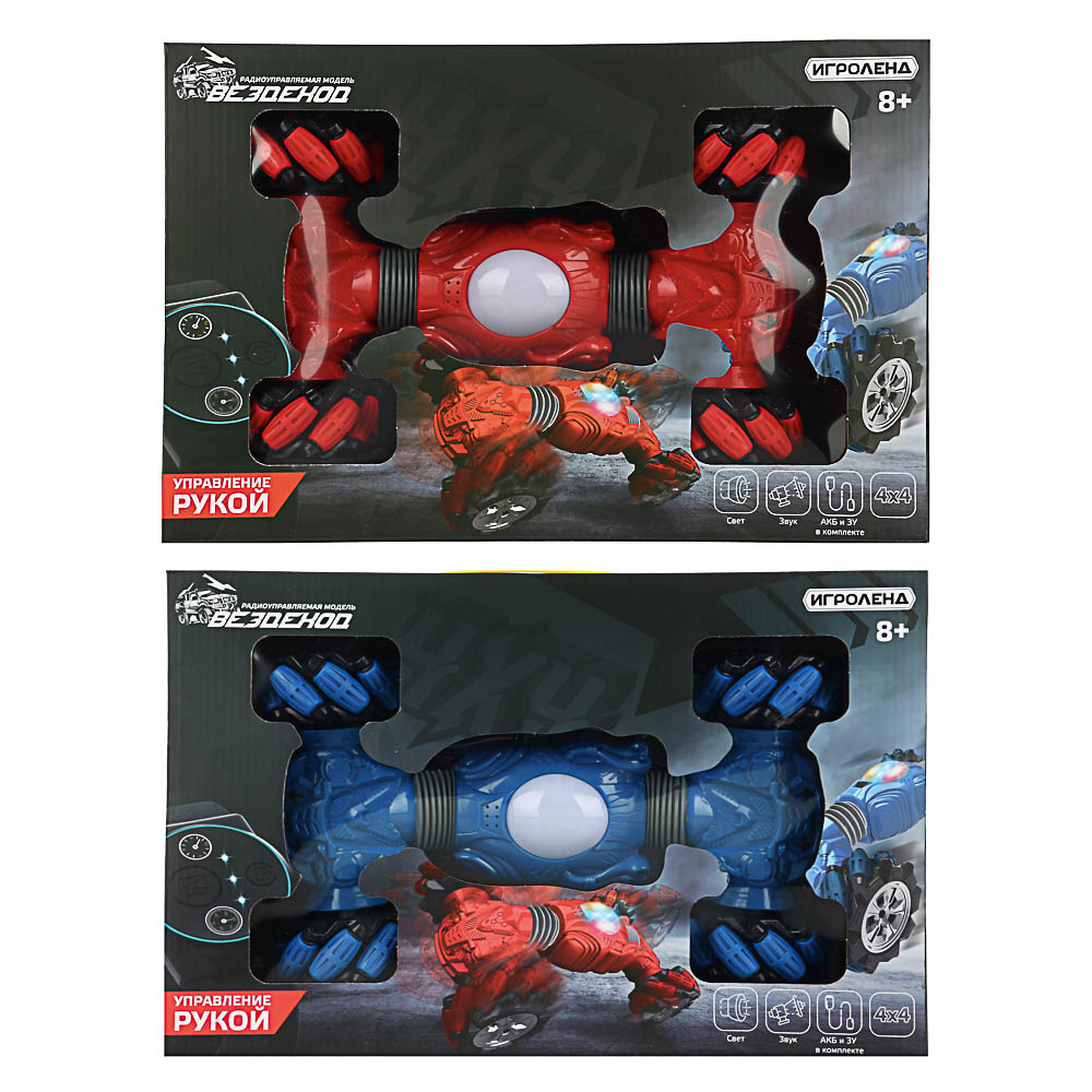 ИГРОЛЕНД Машинка РУ "Вездеход" управ-е браслет/пульт, свет, звук, АКБ, ABS, PVC, 40х26х11см, 2 цвета, арт.№ 293-089