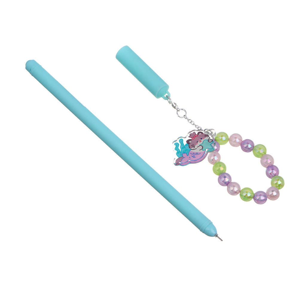 Ручка гелевая черная, с браслетом и фигуркой забавных животных, 3 дизайна, арт.№ 591-264