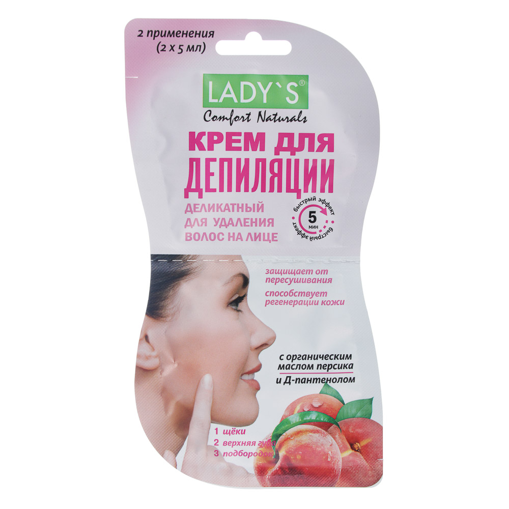 Крем для депиляции LADY S Comfort Naturals деликатный, для удаления волос на лице, 10 мл, арт.№ 977-130