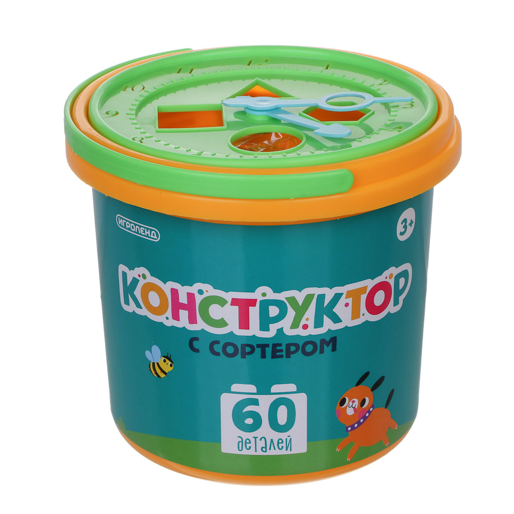 Конструктор с сортером "Крупные детали", ИГРОЛЕНД, 60 деталей, РР, арт.№ 891-344