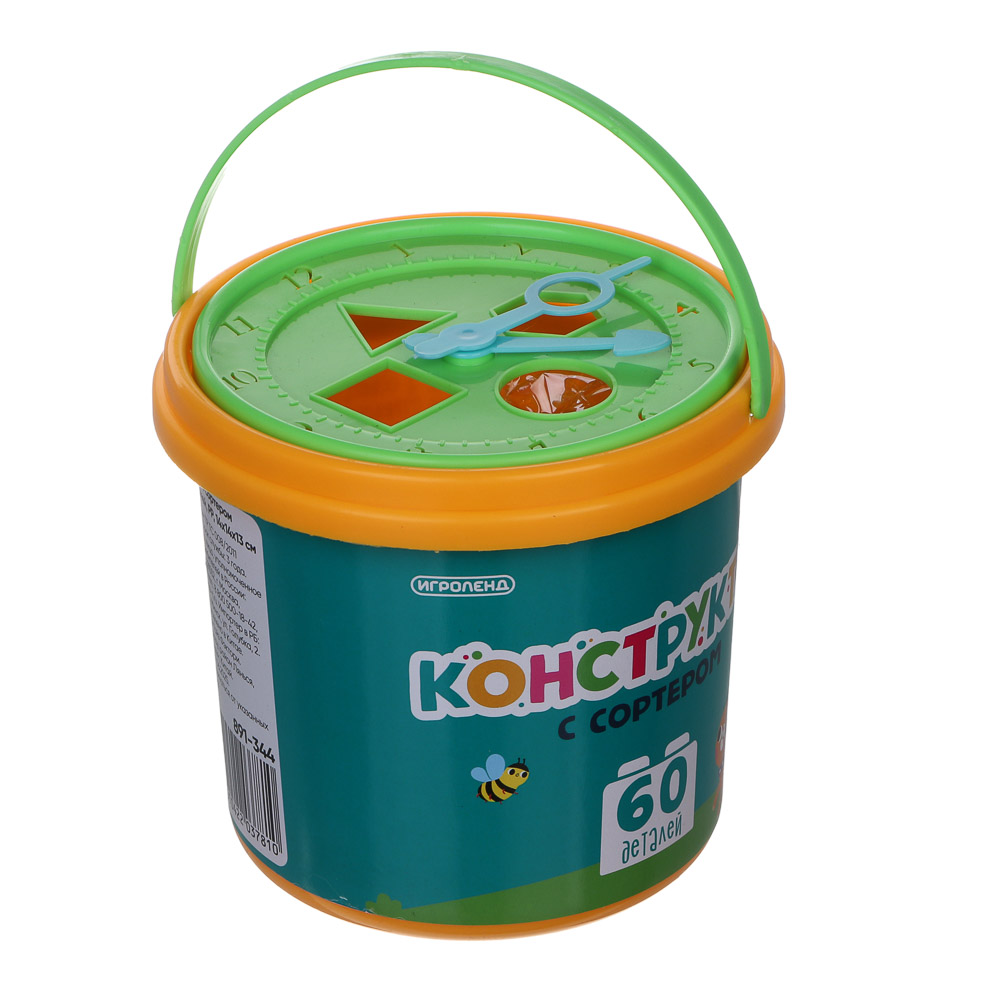 Конструктор с сортером "Крупные детали", ИГРОЛЕНД, 60 деталей, РР, арт.№ 891-344