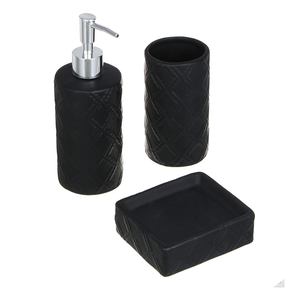 VETTA Дозатор для жидкого мыла, керамика,7x7x19,5 см, ромбы, черный матовый, арт.№ 478-195