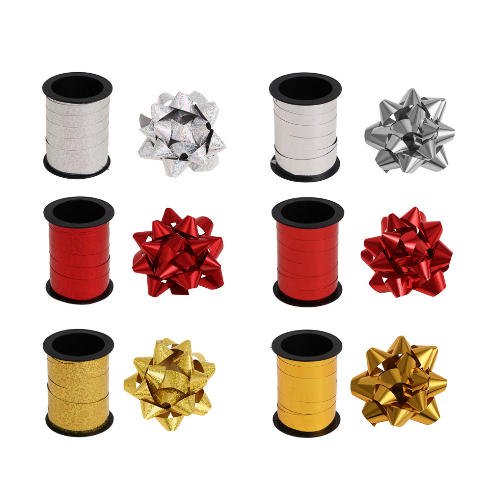 Бант шар тм Fntastic с лентой на подложке, бант 10 см, лента 10 м, ПП, 6 диз., арт.№ 505-153