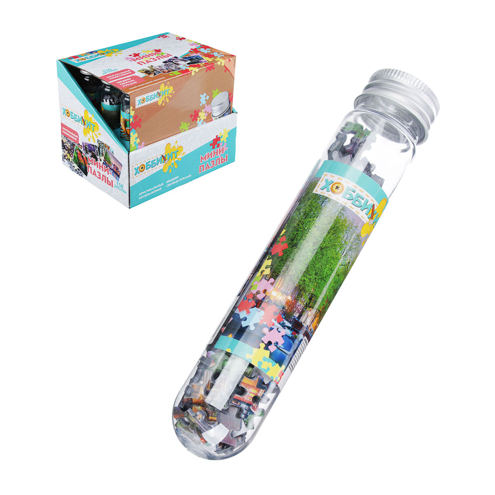 ХОББИХИТ Пазл мини в колбе, 150дет., бумага, 15,5х3х3см, 12 дизайнов, арт.№ 897-065