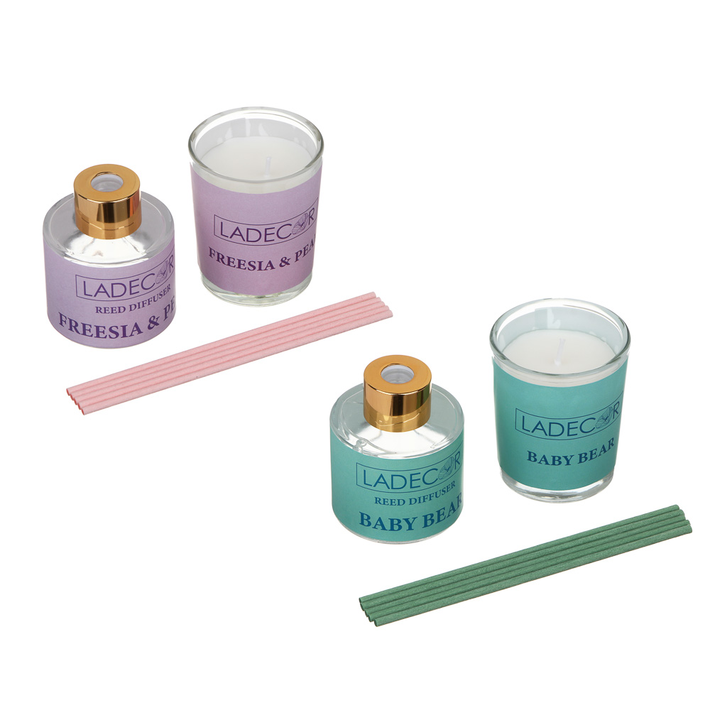 LADECOR Набор подарочный, диффузор + свеча, 40 мл (Freesia&Pear/Baby Bear), арт.№ 412-208