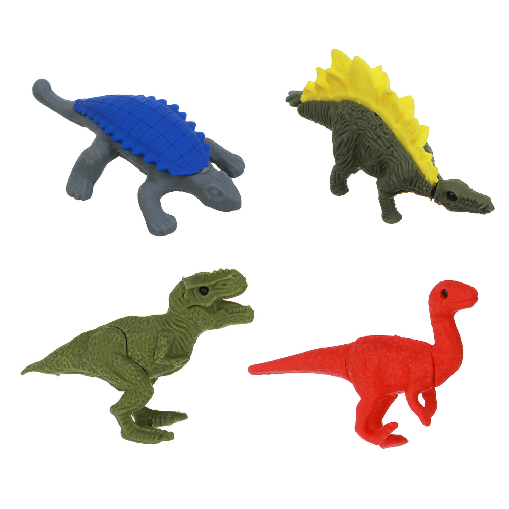 Ластик в форме динозавра, 2,7-3,4х6х1,4-2,1см, 4 дизайна, ТПР, арт.№ 607-060
