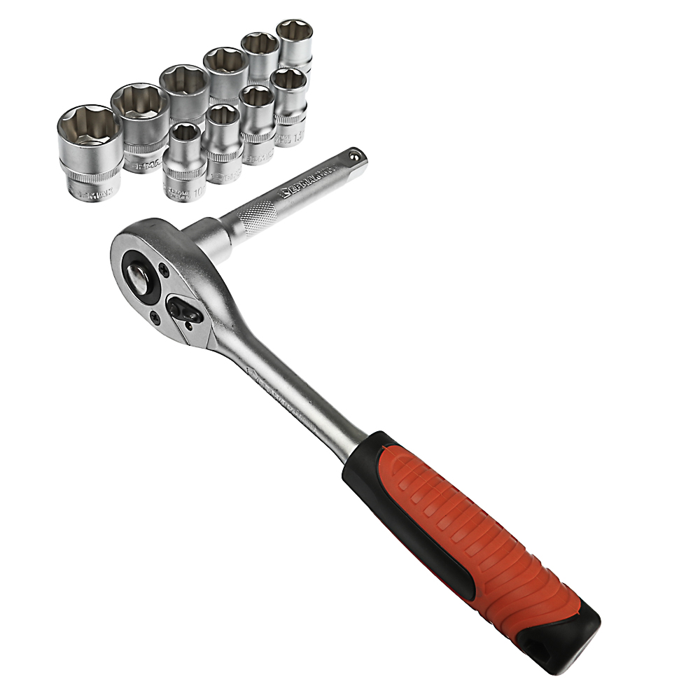 ЕРМАК Набор профессионального инструмента, 12 предм., 1/2" (головки, удлинитель и трещотка), арт.№ 736-161