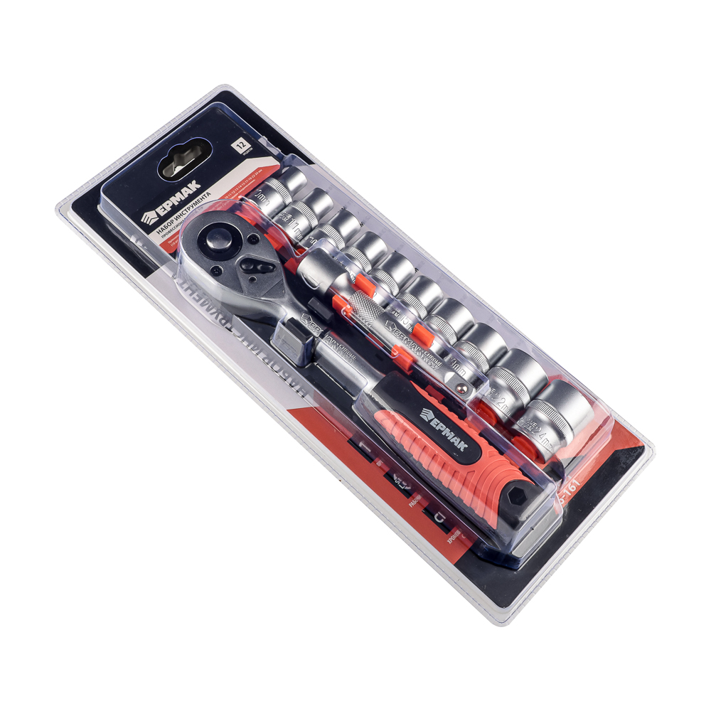 ЕРМАК Набор профессионального инструмента, 12 предм., 1/2" (головки, удлинитель и трещотка), арт.№ 736-161