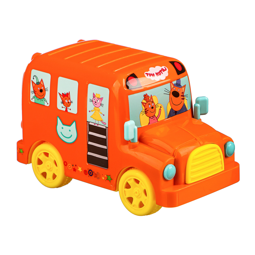ИГРОЛЕНД Игрушка музыкальная автобус "Три кота", звук, свет, инерция, 3AG13, ABS, 11,5х7х5,5см, арт.№ 866-015