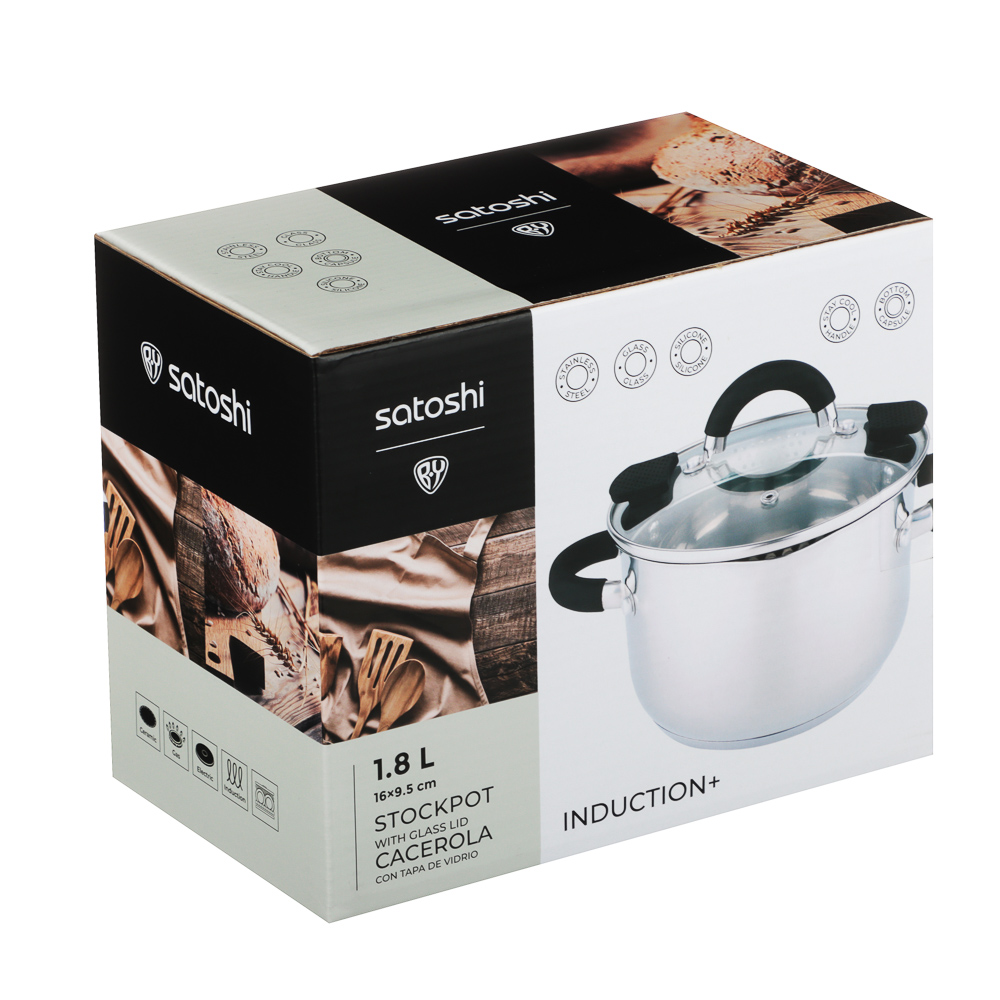 SATOSHI Арбон Кастрюля 16х9,5см, 1,8л, со стекл. крышкой, индукция, арт.№ 822-285