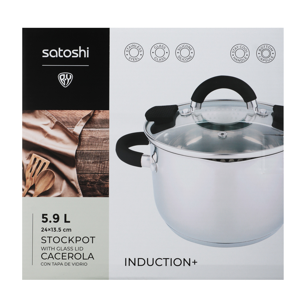 SATOSHI Арбон Кастрюля 24х13,5см, 5,9л, со стекл. крышкой, индукция, арт.№ 822-288