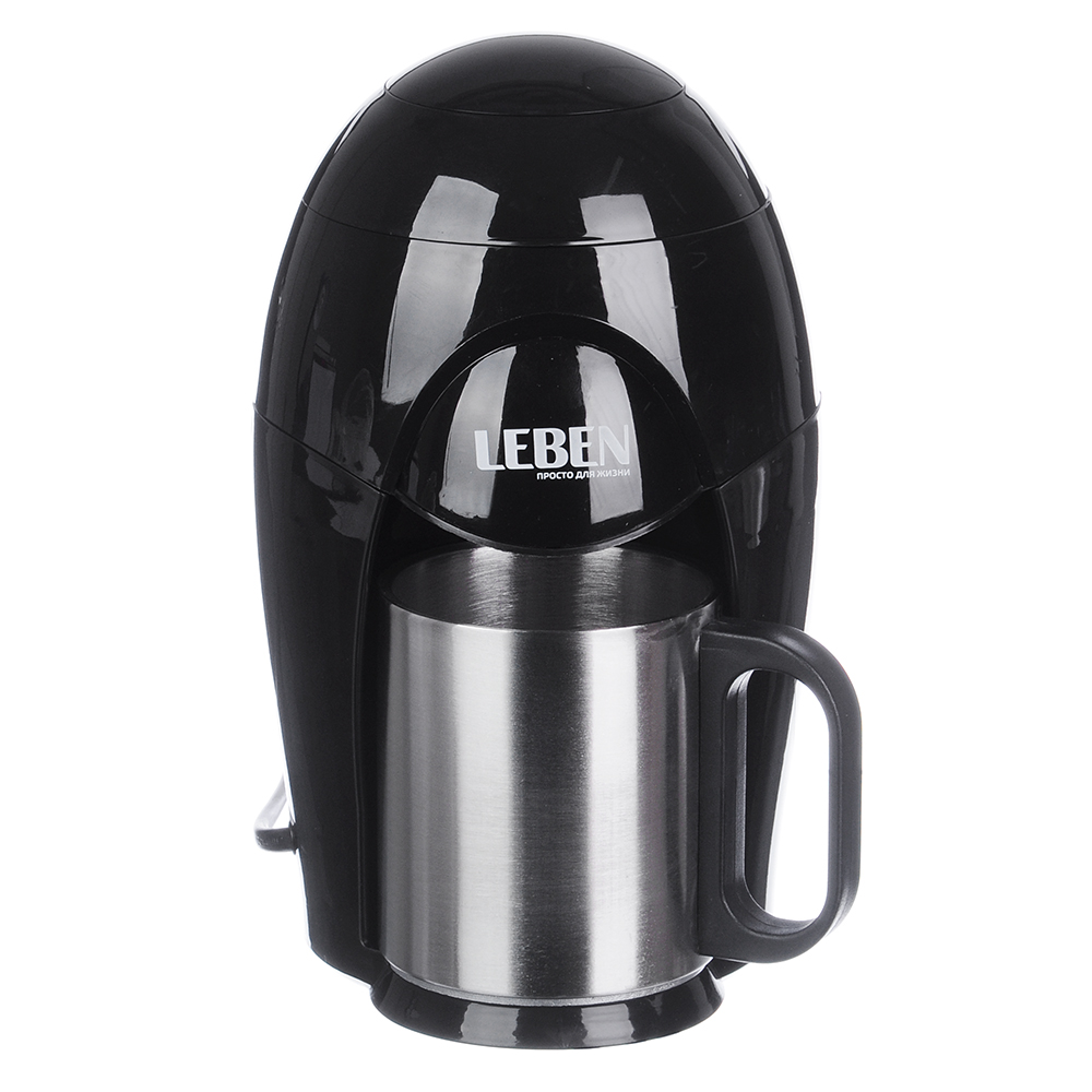 LEBEN Кофеварка капельная 400Вт, на одну чашку 150мл, корпус пластик, отделка нерж, арт.№ 286-033