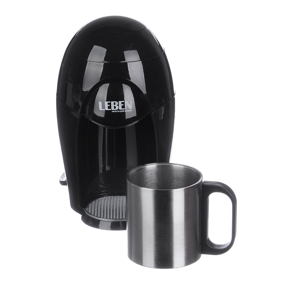 LEBEN Кофеварка капельная 400Вт, на одну чашку 150мл, корпус пластик, отделка нерж, арт.№ 286-033