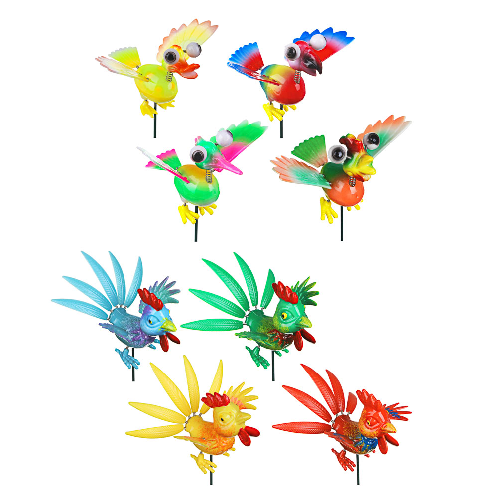 INBLOOM Фигурка на стержне 60см "Веселые птицы", PS, металл, 8 дизайнов, арт.№ 153-107