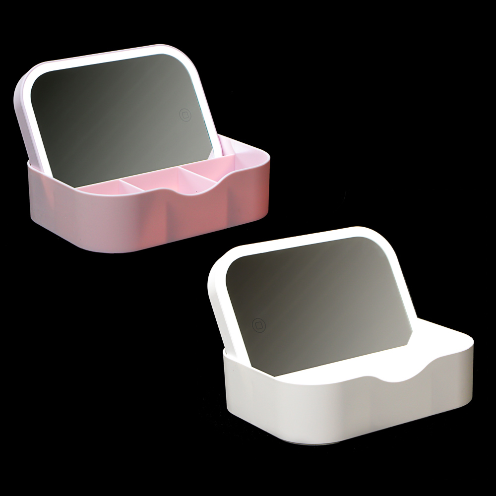 ЮНИLOOK Зеркало настольное с LED-подсветкой, 4хААА, USB-провод, пластик, стекло, 18,5х13,8х5см, 2 цв, арт.№ 347-091